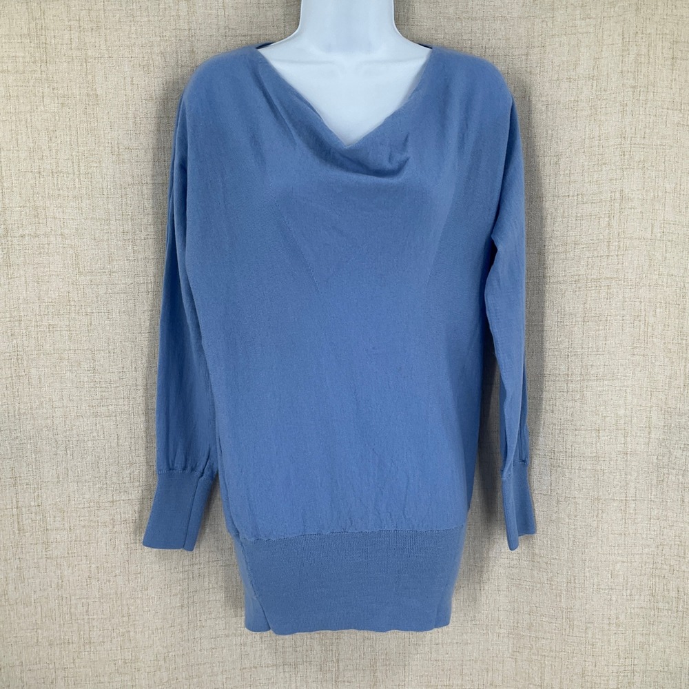 Talbots Blue 100% Merino Wool Cowl Neck Pullover Sweater Womens Sz M Preppy